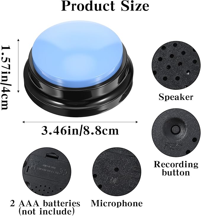 Kifmurase 10Pcs Voice Recording Button, Dog Buttons for Communication Pet Training Buzzer, 30 Second Record & Playback, Funny Recording Clickers for Pet, Classroom, Office, Home (10 Colors)
