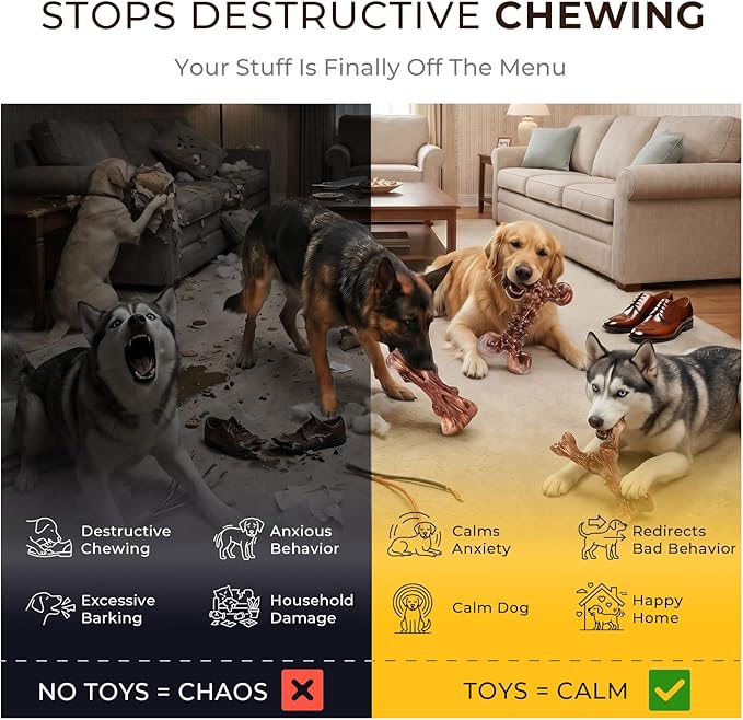 Kseroo Indestructible Dog Toys for Aggressive Chewers: 6-Pack Bacon Flavored Hard Nylon Dog Chew Toys for Medium & Large Dogs(25-90lbs), Tough Super Chewer Dog Bones Toys to Keep Them Busy, Brown