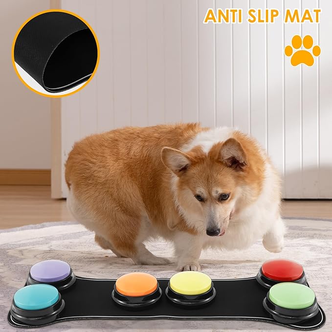 6Pcs Dog Buttons for Communication with Nonslip Mat and 25 Stickers, Plastic Dog Buttons Talk, 30s Recordable Dog Training Buttons, Dog Talking Buttons for Pet Talk Training