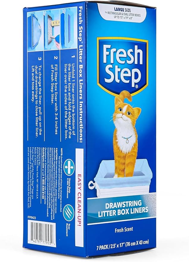 Fresh Step Drawstring Cat Litter Box Liners Scented Heavy Duty Large Oval Rectangle Pans 30x17 Inch 7 Count 4 Pack Easy Cleanup