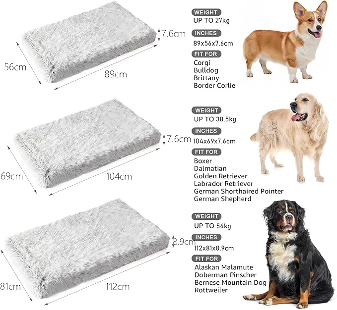 XL Orthopedic Dog Bed for Large Dogs, Dual-Layer Memory & Egg-Crate Foam, Washable Warm Winter Plush Cover, Waterproof Liner, Non-Slip Bottom, Crate/Kennel Pad, 44 x 32 Inch, Gray