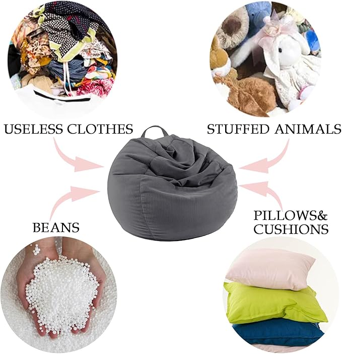 LPMOERA Stuffed Animal Storage Bean Bag Chair Cover (No Filler) For Kids and Adults.Soft Stuffable Bean Bag For Organizing Children Plush Toys or Memory Foam Caramel L for Adults
