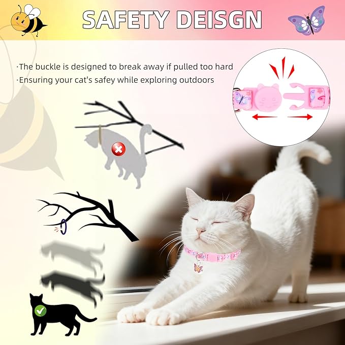 PUPTECK Cat Collar Breakaway with Bells, Kitten Collar Outfit Adjustable for Girl Boy Small Pet Puppy Bunny, Cute Costume Accessory with Safety Release Buckle (Insect)