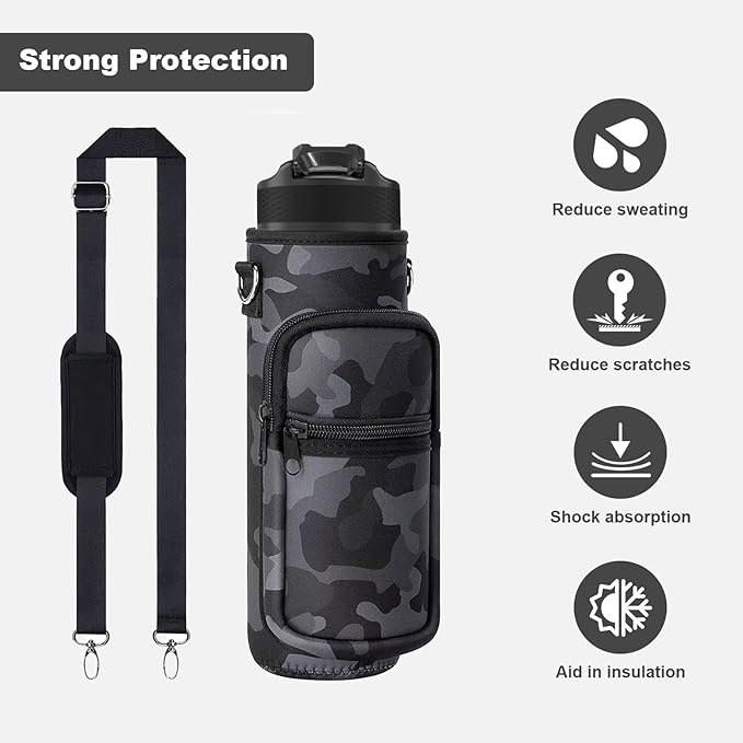 Water Bottle Holder with Strap, Insulated Crossbody Sling Bag, Carrier with Phone Pocket for Walking Hiking Camping Fishing