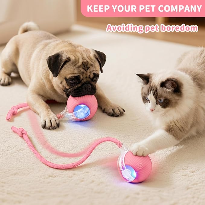 Interactive Cat Toys for Indoor Cats Smart Automatic Ball Rolling for Bored Kitten Pet Upgraded Speedy Moving Chase Dogs Toy Mothers Day Gifts Pink