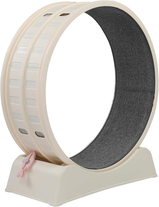 Cat Wheels, Cat Exercise Wheel for Indoor Cats, Cat Treadmill with Detachable Green Carpet & Teaser/Stickers, Ultra-Quiet Scroll Wheel with Latch, Safe and Stable (Beige)