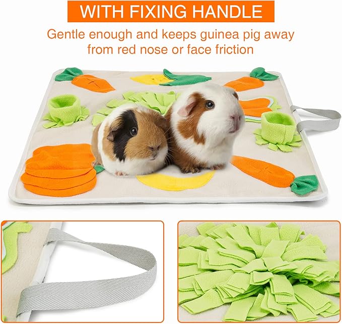 24''x24'' Rabbit Foraging Mat with Handle Pet Snuffle Mat Interactive Feed Game Treat Dispenser for Dogs Rabbits Bunny Guinea Pigs Ferrets Chinchillas, Beige