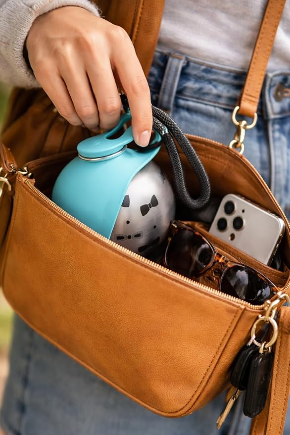 Portable Dog Water Bottle for Small Dogs: 285ml 2-in-1 Insulated Compact Leak-Proof Stainless Steel Round Water Dispenser with Collapsible Bowl for Daily Walks, Short Hikes & Travel