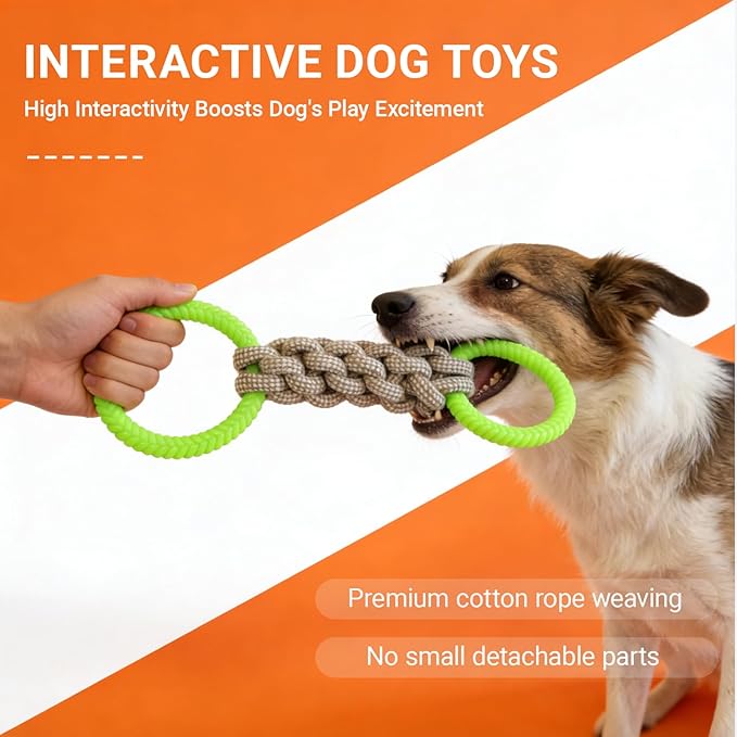 Tug of War Dog Toy - Rubber & Cotton Rope Toys for Dogs, Large Double Ring Dog Tug Toy, Interactive Dog Toys for Small Medium Large Dogs