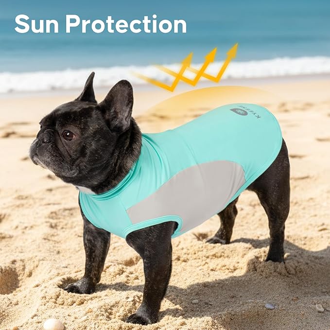 KYEESE 2Pack Dog Cooling Shirt, Breathable Dog Shirt for Small Dogs Boy, Sun Protection Reflective Pet Vest, Lightweight Soft Tank Top Sleeveless Summer Dogs Clothes, Blue, L