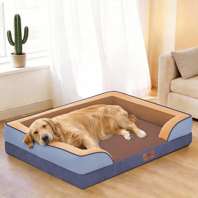 Comfort Expression Orthopedic Dog Bed for Large Dogs 36x27 Inch, Waterproof Egg Crate Foam Large Pet Bed with Bolsters, Dog Couch with Washable Cover & Non-Slip Bottom, Honey Lavender