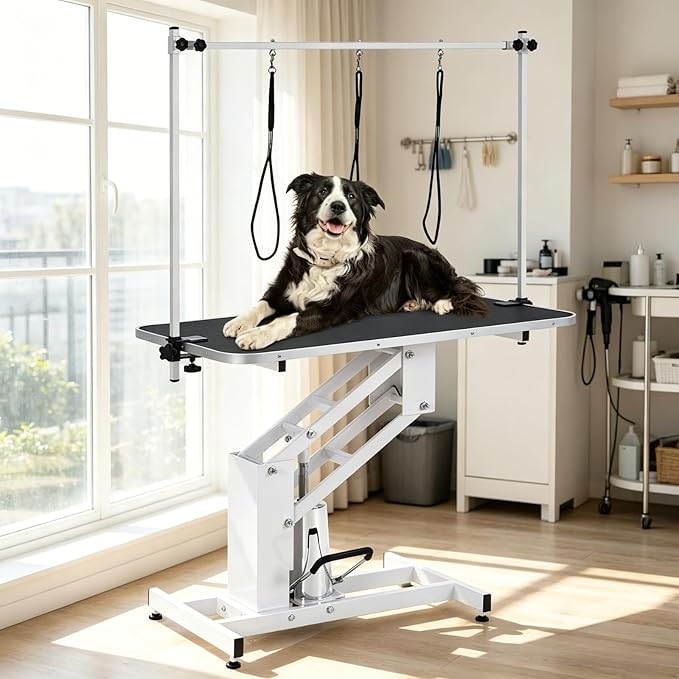 43.3-Inch Large Desktop Hydraulic Pet Grooming Table for Large Dogs with 350 LBS Loading Capacity - Heavy Duty Professional Dog Grooming Table with Non-Slip Desktop and 3 Adjsutable Nooses