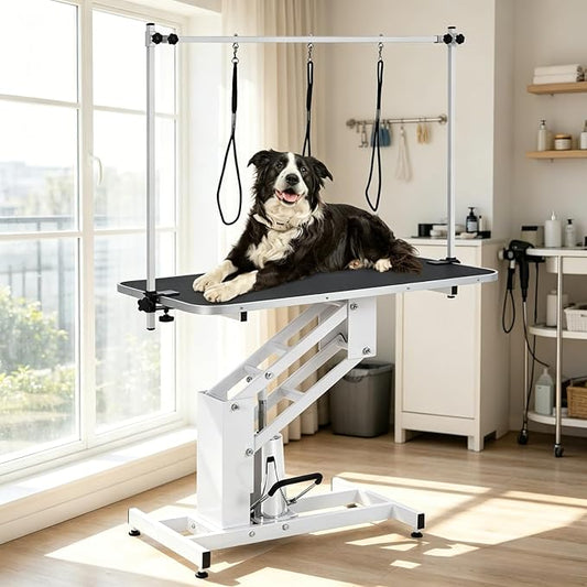 43.3-Inch Large Desktop Hydraulic Pet Grooming Table for Large Dogs with 350 LBS Loading Capacity - Heavy Duty Professional Dog Grooming Table with Non-Slip Desktop and 3 Adjsutable Nooses