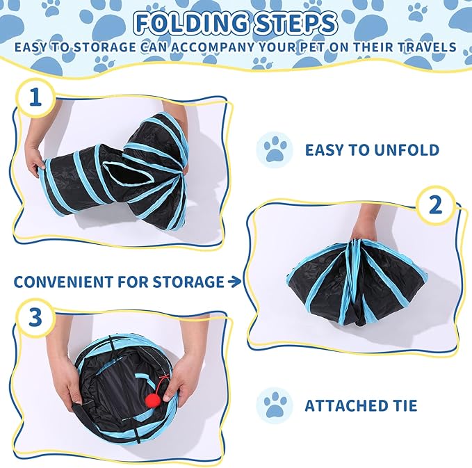 Pet Cat Tunnel, Y-3 Way Tunnels for Indoor Cats, Collapsible Pet Tunnel for Kitten, Puppy, Rabbit, 25cm-Wide Tunnels, Durable & Breathable, with Peek Hole Toy Ball