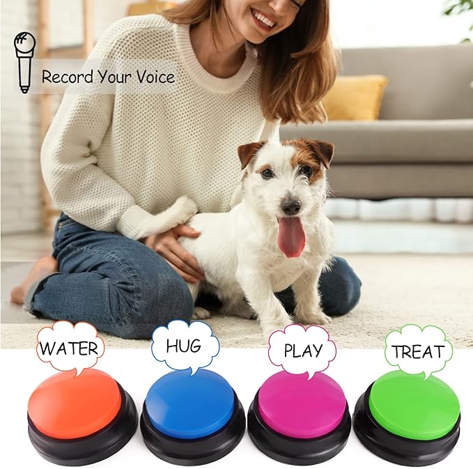 Voice Recording Button, Dog Buttons for Communication Pet Training Buzzer, 30 Second Record & Playback, Funny Gift for Study Office Home 4 Packs (Rose Red + Dark Blue + Green + Orange)