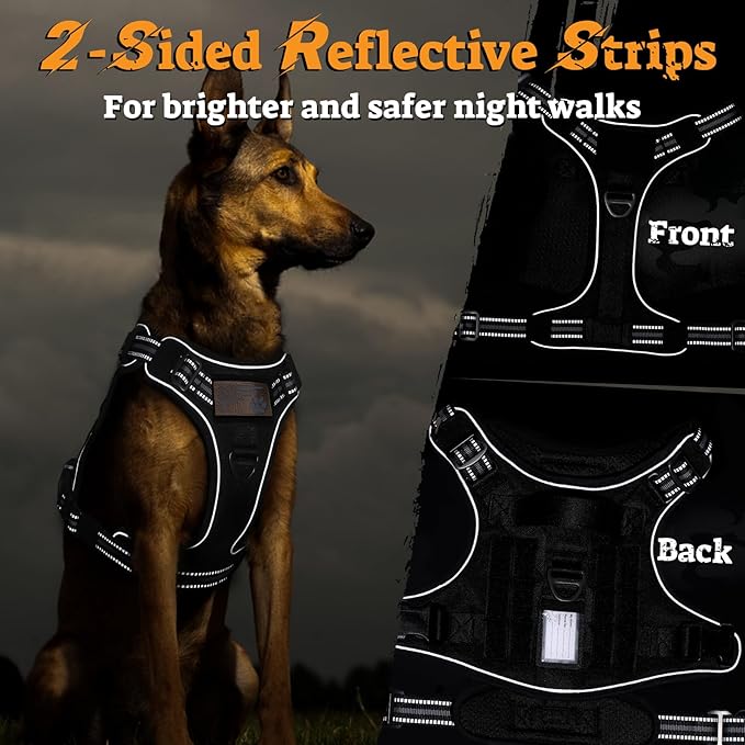 rabbitgoo Tactical Dog Harness for Small Dogs No Pull Adjustable Military Vest with Handle MOLLE Reflective Heavy Duty Dog Vest for Walking Training Hunting Outdoor Working Medium Size Dog Black S