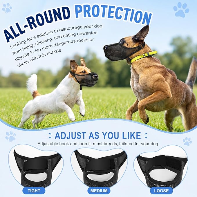 Dog Muzzle with Front Opening for Training and Treats, Breathable Air Mesh Muzzle for Biting Chewing Scavenging, Soft Lightweight Adjustable Mouth Guard for Small Medium Large Dogs (Black,XL)