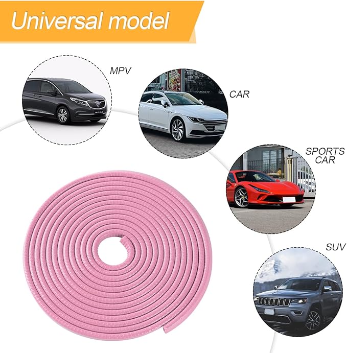 Osilly Car Door Edge Guards, 16Ft Rubber Seal Car Door Edge Trim, U Shape Door Edge Protector Guard, Aluminum Weather Proofing Automotive Door Edge Molding Protection for Most Car (Pink)