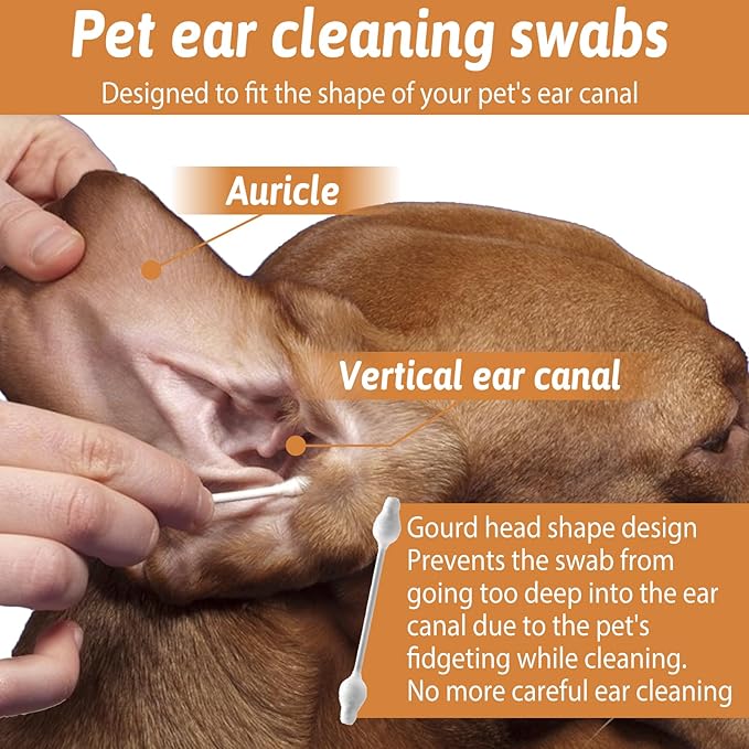 110 PCS Dog Ear Cleaning Swabs Pet Cotton Swabs Gourd-Shaped Design Large Cotton Buds Double Sided Soft Paper Stick Dog Cat Ear Cleaner Swab Safe Grooming Tool for Medium and Big Dogs