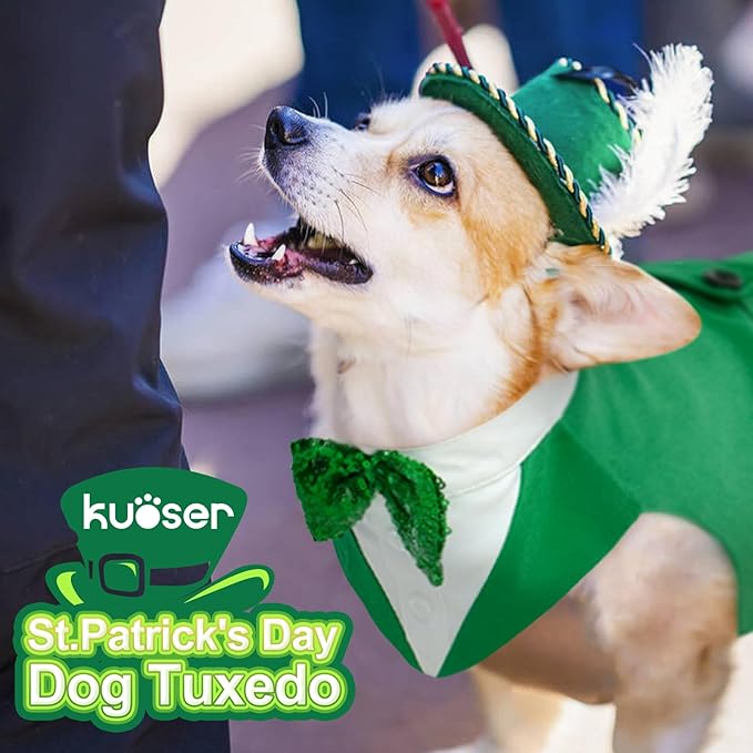 Kuoser St. Patrick's Day Tuxedo Suit and Bandana Set, Wedding Party Suit, Prince Wedding Bow Tie Shirt Formal Costume for Large and Medium Dogs, Golden Retriever, Samo, Bulldogs