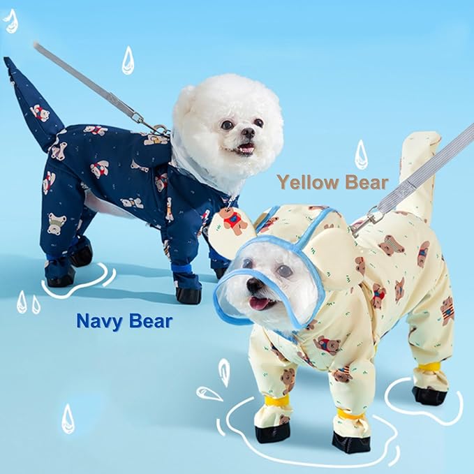 Small Dog Raincoat, Tail Protect Feet Cover Waterproof Dog Rain Jacket Dog Rain Coat for Puppy Small Dogs (Yellow Beaar,XL)