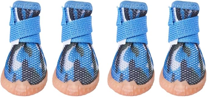 Dog Boots & Paw Protectors for Summer Hot Pavement Puppy Shoes with Anti-Slip Rubber Soles Pet Socks for Small Medium Dogs_4#(Camouflage Blue)