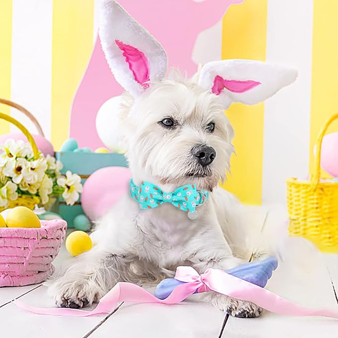 Easter Dog Collar with Bow Tie, Cotton Easter Bowtie Collar for Medium Girl Boy Dog, Cute Carrot Pet Collar with Metal Buckle, Easter Gift Rabbit Dog Collar, M