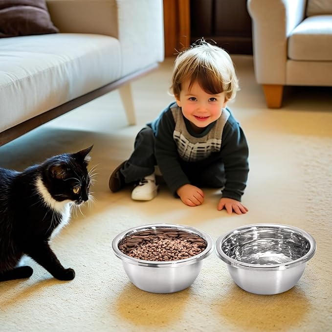 WRINGKIT 10 Pack 7 Cup Stainless Steel Dog and Cat Bowls, 56 Oz Metal Dog Bowl, Durable Thickened Pet Replacement Bowls for Food and Water Dish, Small Medium Large Dogs, Dishwasher Safe