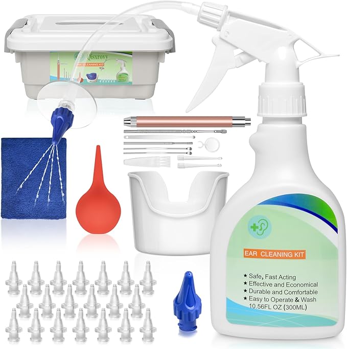 QISXROVY Ear Wax Removal Tool, Ear Cleaning Kit, Safe Ear Irrigation Flushing System for Adults & Kids, Large (50pcs accs), White