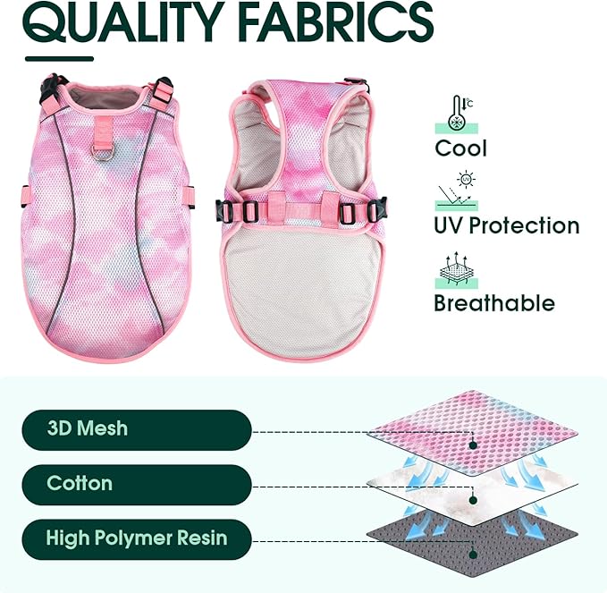 Kuoser Dog Cooling Vest for Dogs, Lightweight Cooling Shirt for Small Medium Large Dogs, Adjustable Pet Cooler Jacket with Reflective Stripe, UV Protection Pet Harness T-Shirt for Summer Outdoor