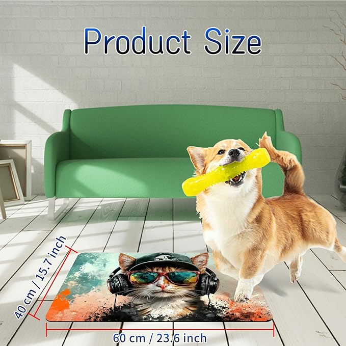 Dog Food Mat, 15.7" x 23.6" Absorbent Pet Feeding Mat for Food and Water, Waterproof Diatom Mud Pet Placemat with Non-Slip Rubber Backing, Cat Bowl Mat for Floors - Earphone Operation