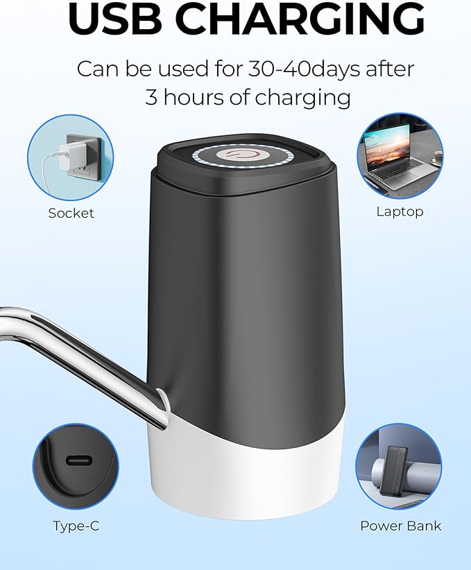 Water Dispenser Pump, USB Charging Automatic Drinking Water Pump for Mini Water Jug Dispenser Portable, Ideal for Home Kitchen Living Room Office Camping