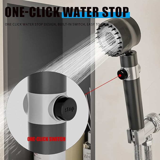 Handheld high-pressure shower head, with hose combination set, filter and various spray modes, Adjustable bracket,one-key switch, clean tiles, bathtubs and pets