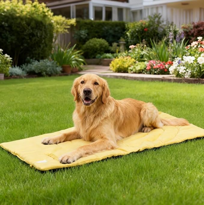 Travel Dog Bed | Camping Dog Bed | 37.4"x25.6" Waterproof Outdoor Dog Mat | Portable Place Mat for Dogs with Handle | Machine Washable | Easy Clean for Outdoor Adventures (Green, Medium)