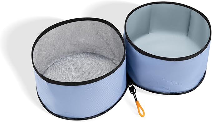 OllyDog Superbowl | Collapsible Dog Travel Bowl | 2-Compartment Food & Water | Foldable Portable Dog Dish | Hiking Camping Backpacking | Small Medium Large Dogs (Blue Heron)