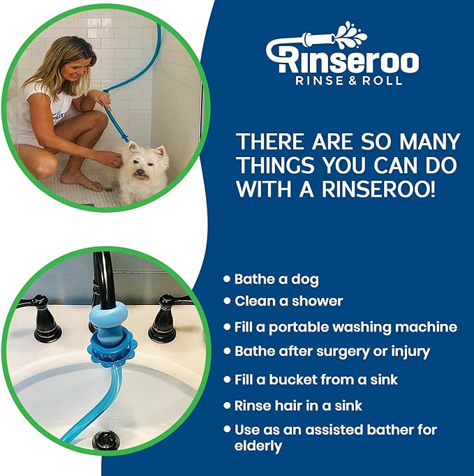 Rinseroo Dog Spot Washer – 6ft Slip-On Shower Hose for Easy Pet Rinsing, Fits Showerheads Up to 4” – Stress-Free Way to Clean Dogs Without a Full Bath, Shark Tank Product (Not for Tubs)