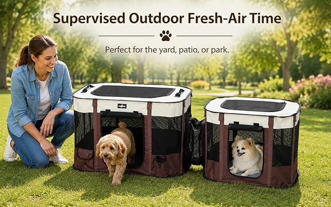 Paw Ballet 2-in-1 Foldable Pet Playpen, Portable Dog Cat Kennel Tent with Waterproof Shade Cover, Indoor Outdoor Use, with Carrying Case