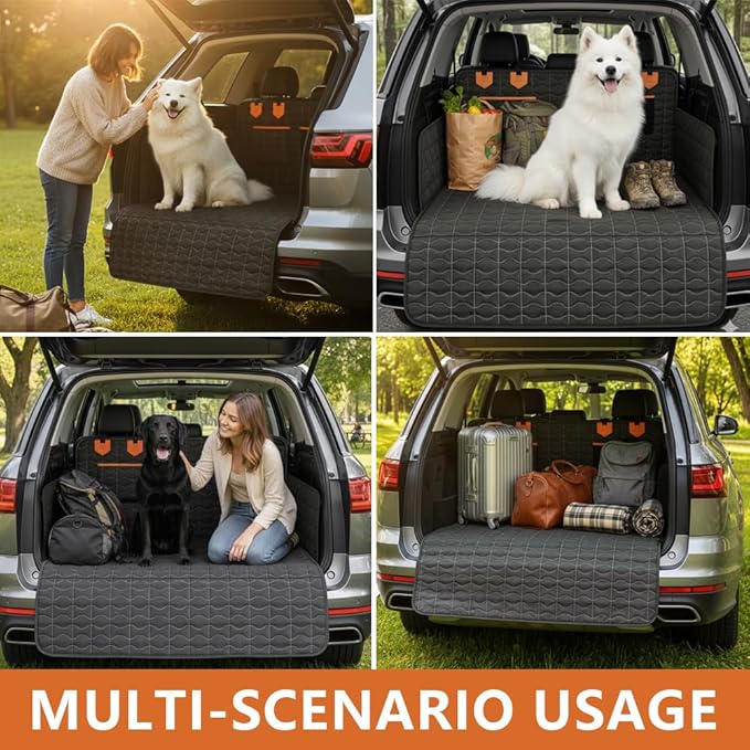 IJVAE SUV Cargo Liner for Dogs, Waterproof Dog Trunk Cover with Bumper Flap Protector, Pet Cargo Mat for SUVs Sedans Vans, Non-Slip Scratchproof Dog Seat Cover，Large Size Universal Fit, Black