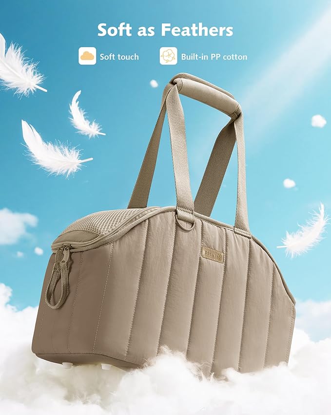 Pecute Dog Purse Carrier, Lightweight Dog Carriers for Small Dogs with Large Pockets, Dog Soft-Sided Carriers up to 9lbs, Pet Carrier for Puppy Cat, Suitable for Travel, Subway, XL, Khaki
