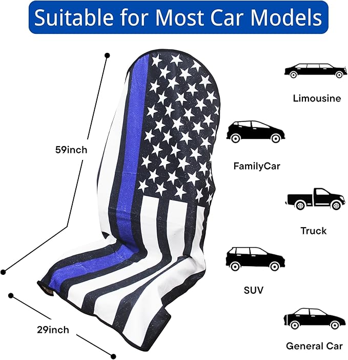 Waterproof Car Seat Cover for Front Seats, Protector for Cars SUVs Trucks, Sweat Towel Seat Covers Bucket for Gym,Workout,Beach,Hiking,Running (American Flag Black, 1PC)