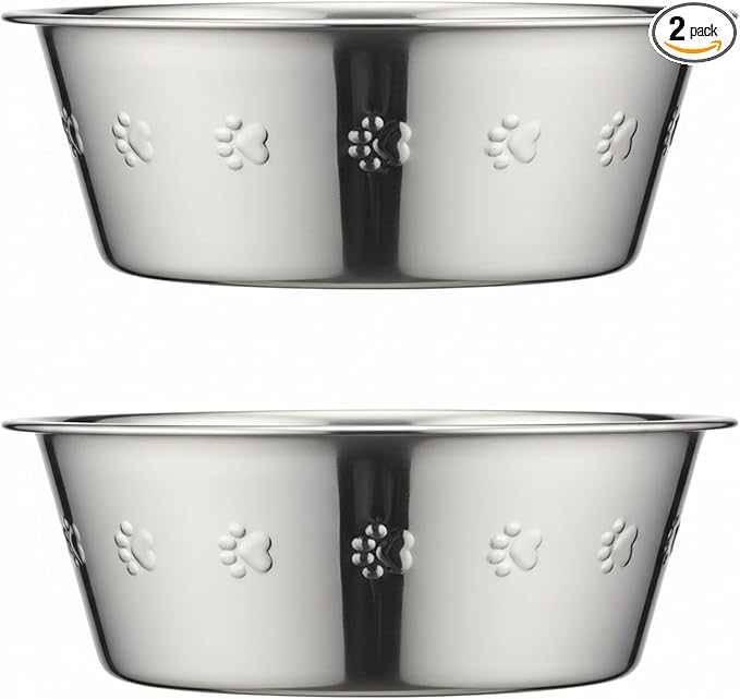 2-Pack Stainless Steel Dog Bowls 8 Cups (1.9L), Durable Metal Embossed Pet Food & Water Dish for Medium to Large Dogs – Rust-Resistant
