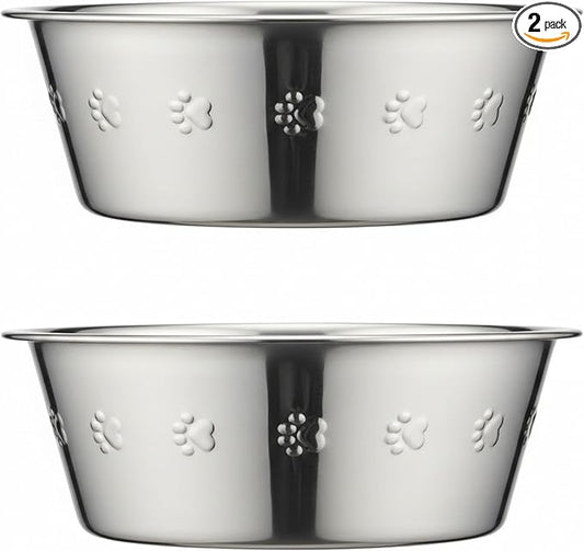 2-Pack Stainless Steel Dog Bowls 8 Cups (1.9L), Durable Metal Embossed Pet Food & Water Dish for Medium to Large Dogs – Rust-Resistant