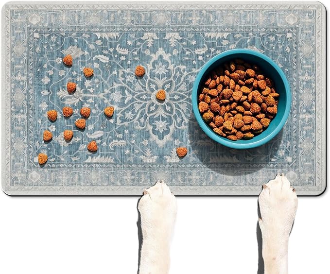 Absorbent Pet Dog Bowl Mat for Food and Water, Pet Cat Food Feeding Mat with Non Slip Rubber Backing, Dog Food Mats for Floors Waterproof, 17"x30"