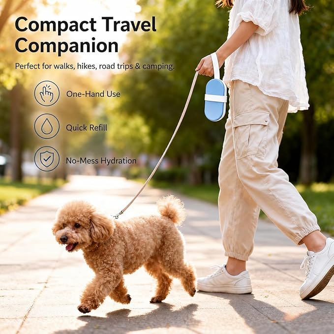 Portable Pet Bowl with Water Bottle and Food Container | Leak-Proof Collapsible Dog Cat Travel Feeder for Outdoor Adventures, Hiking, and Camping (Blue)