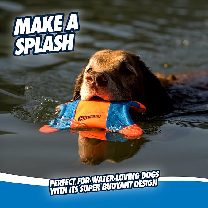 Chuckit! Flying Squirrel Fetch Dog Toy - Water Floating Flyer - Soft and Durable Polyester Canvas Construction - For Small Dogs - Size Small - 8.25-inch Diameter - Pack of 1 - Orange and Blue