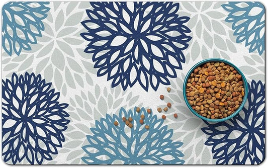 Dog Food Mats for Floors, Absorbent and Quick-Drying Pet Cat Food Mat,Anti-Fouling and Easy-to-Clean Pet Feeding Mat,Dog Bowl Mat for Messy Drinking Water Bowls.17x27, Bohemia Dahlia Floral Style