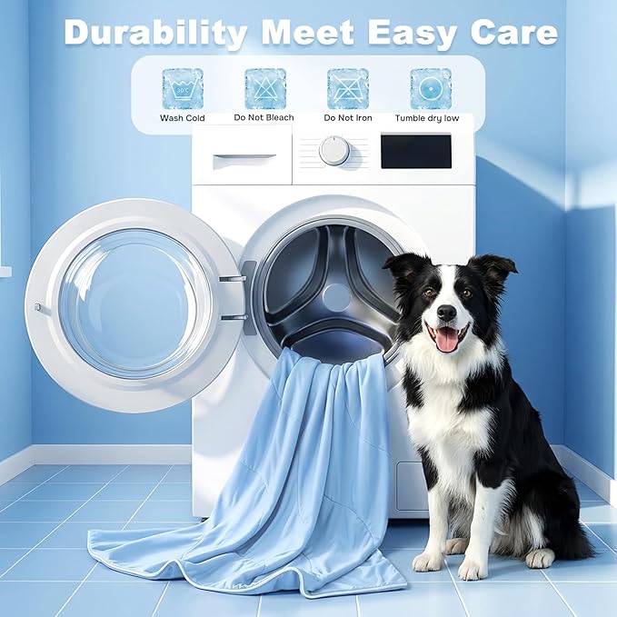 ZOMISIA Cooling Blanket for Large Dogs - Breathable Air-Core Fill Lightweight Pet Mat, Soft Cold Blanket Washable for Summer, Blue, 50"x60"