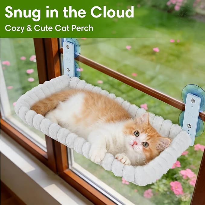 YooxArmor Foldable Cat Window Perch, Cat Bed with Strong Suction Cups & Metal Frame, Window Hammock for Indoor Large Small Cats, Rectangle