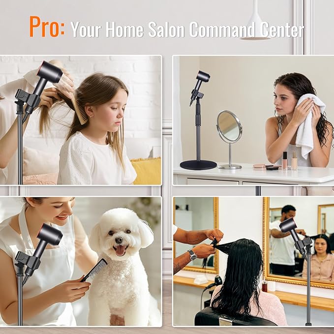 INNOLIFE 59 inch Hands Free Hair Dryer Stand Holder - Adjustable Height & Rotatable Floor Blow Dryer Stand for Salon and Home Use