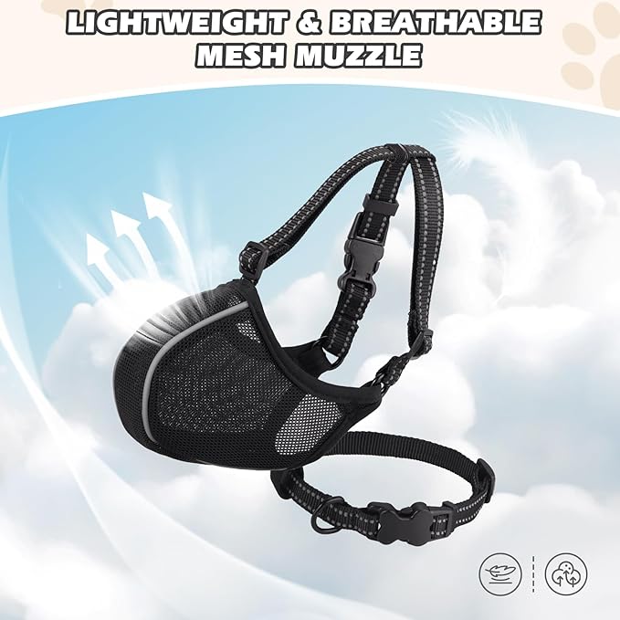 Dog Muzzle - Soft Breathable Mesh Nylon Adjustable Muzzle for Small Medium Large Dogs Prevents Chewing,Biting & Scavenging | Allows Panting, Drinking & Grooming | Secure Collar Strap Design(Black XL)